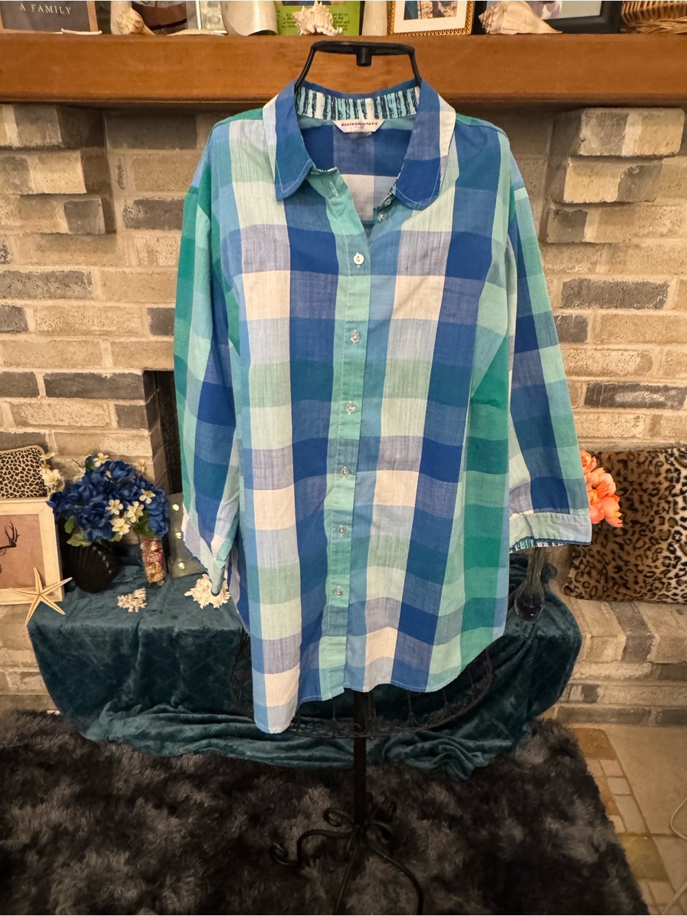 Allison Daley Blue Color Block Button-Front Shirt